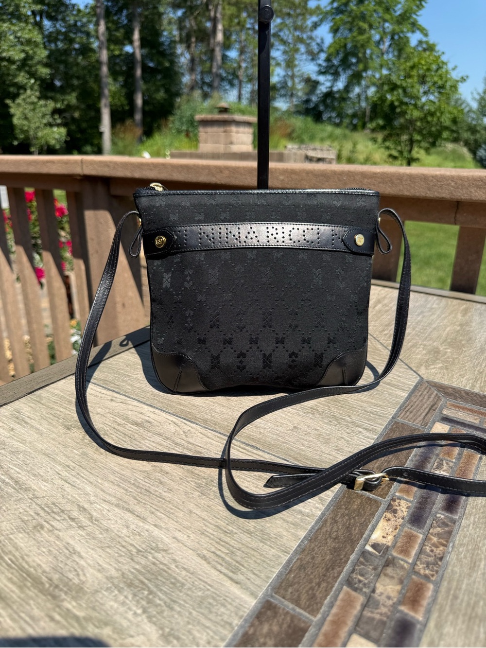 EUC Vintage Nina Ricci black monogram canvas crossbody bag - Picture 1 of 10